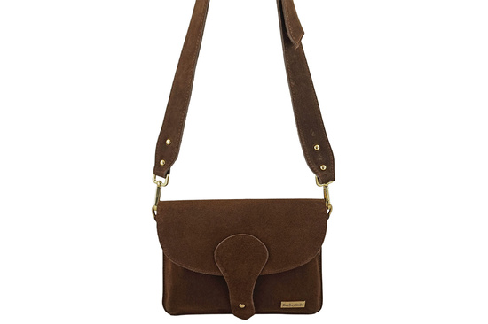 Zamszowa listonoszka na szerokim pasku - Brązowa 