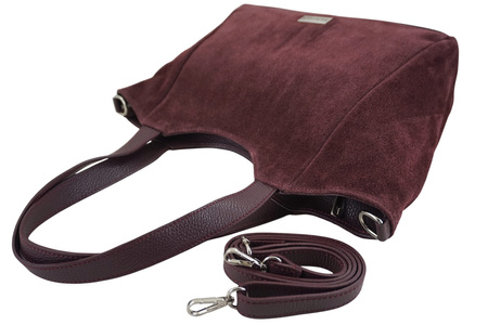 Torebka damska zamszowa typu worek - Bordowa 