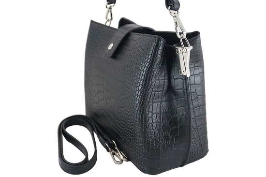 Torebka skórzana na ramię - CROCO - Czarny 