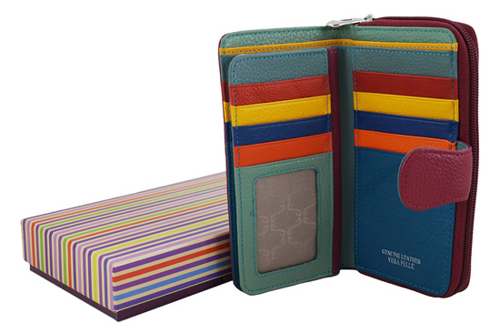 Kolorowy portfel skórzany damski - Fuksja