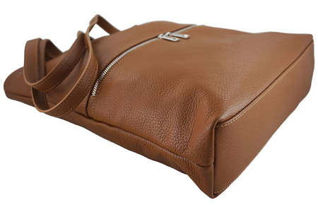 Worki skórzane klasyczne A4 z kieszenią - Brązowy jasny