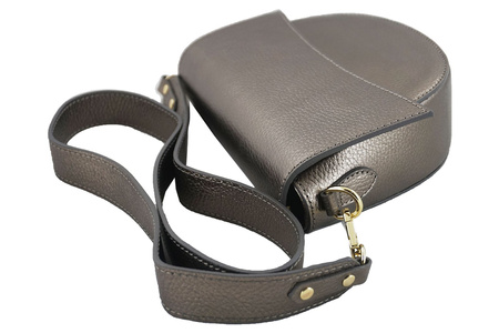 Torebka listonoszka skórzana metalizowana - Złota ciemna