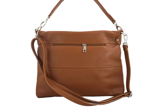 Duża torebka klasyczna ze skóry naturalnej miękkiej - Beżowa