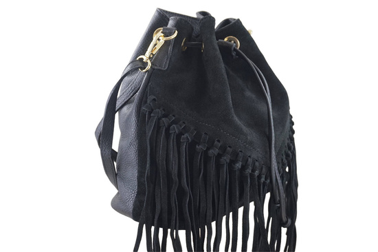 Torebka skórzana boho style - Czarna 