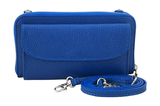 Portfel z etui na telefon ze skóry licowej - Chabrowy