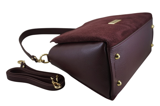 Torebka miejska z naturalnego zamszu i skóry - Bordowa 