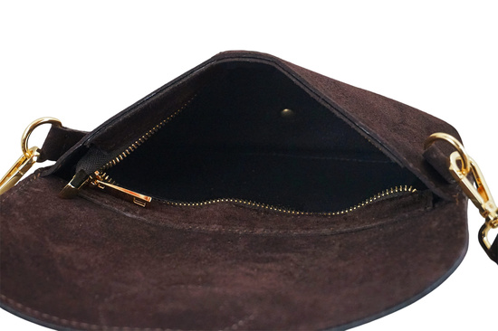 Zamszowa listonoszka na szerokim pasku - Brązowa ciemna 