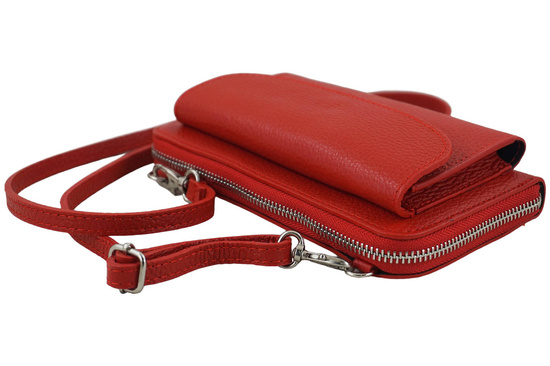 Portfel z etui na telefon ze skóry licowej - Czerwony jasny 