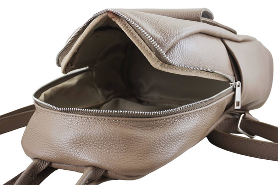 Damski plecak miejski skórzany - Beżowy ciemny