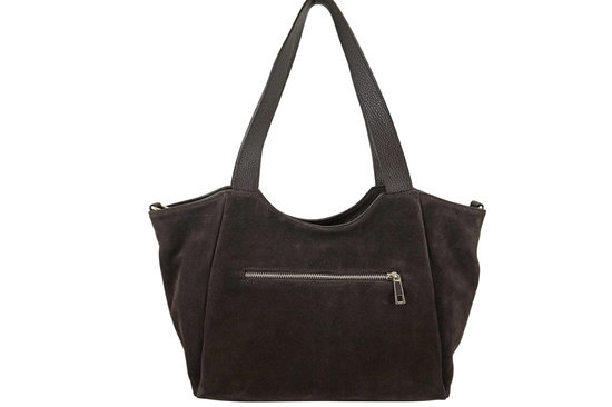 Torebka damska zamszowa typu worek - Brązowa ciemna 