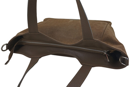 Torebka damska zamszowa typu worek - Beżowa ciemna 