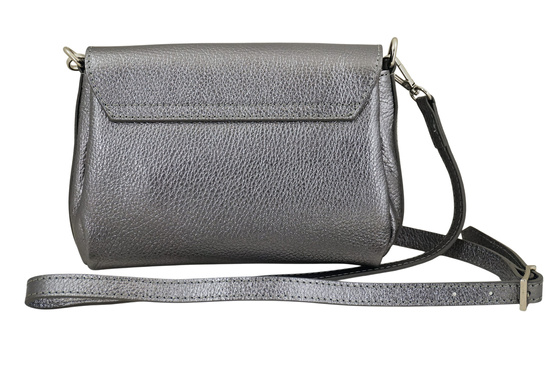 Skórzana torebka damska metalizowana - Srebrna ciemna 