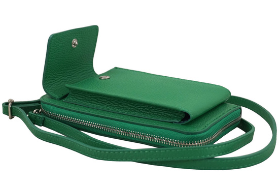 Portfel / etui na telefon ze skóry naturalnej - Zielony jasny