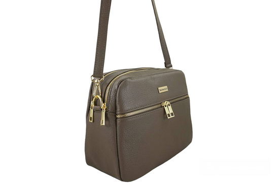 Pojemna torebka skórzana dwukomorowa - Beżowa ciemna 