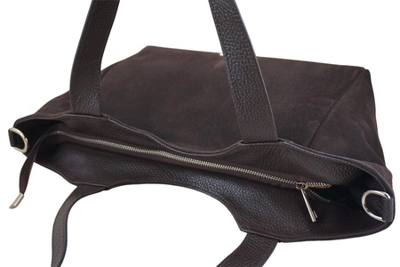 Torebka damska zamszowa typu worek - Brązowa ciemna