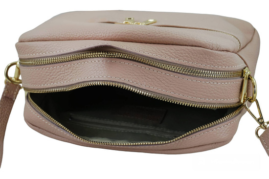 Pojemna torebka skórzana dwukomorowa - Różowa pudrowa 