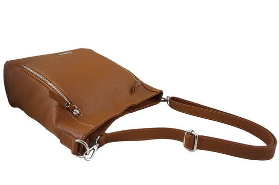 Praktyczna skórzana torebka na ramię - Brązowa jasna 