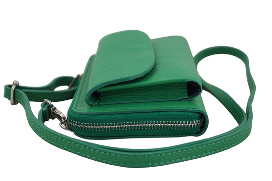 Portfel z etui na telefon ze skóry licowej - Zielony jasny