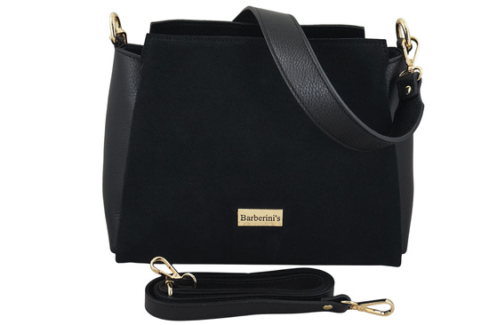 Torebka miejska z naturalnego zamszu i skóry - Czarna 