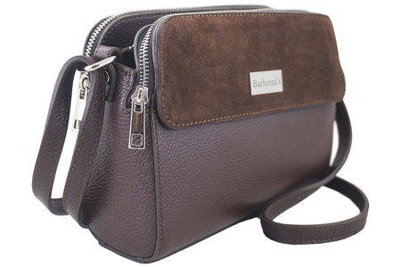 Torebka skórzana crossbody zamszowa - Brązowa ciemna