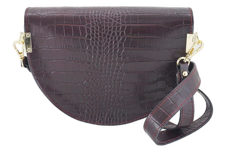 Wizytowa torebka listonoszka - CROCO - Brązowa ciemna