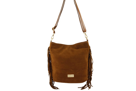 Zamszowa torebka boho z frędzlami - Brązowa jasna