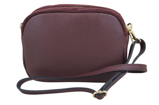 Mała zamszowa listonoszka ze złotym zapięciem - Bordowa