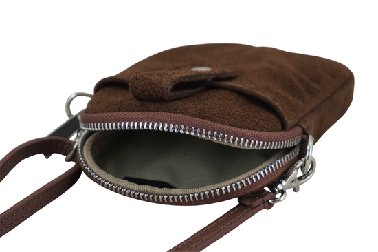 Etui na telefon ze skóry zamszowej - Brązowe 