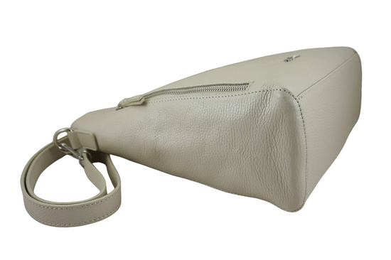 Praktyczna skórzana torebka na ramię - Beżowa jasna 