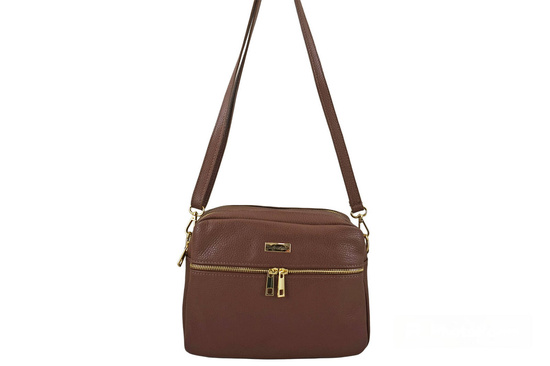 Pojemna torebka skórzana dwukomorowa - Brązowa 