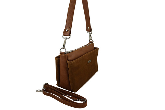 Pojemna torebka listonoszka ze skóry i zamszu - Brązowa jasna 