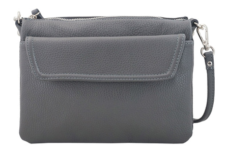 Torebka listonoszka skórzana - trzykomorowa - Szara ciemna