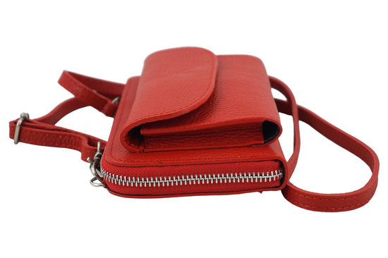 Portfel z etui na telefon ze skóry licowej - Czerwony jasny 