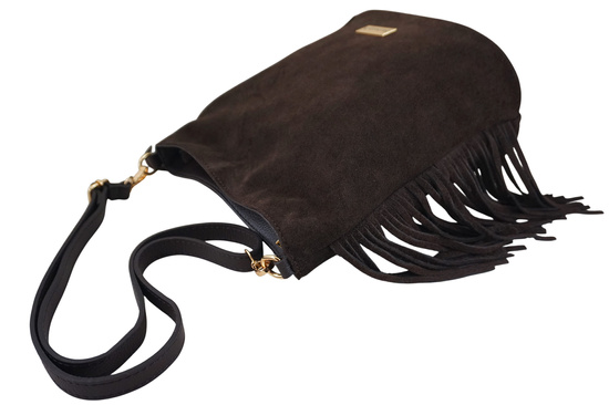 Zamszowa torebka boho z frędzlami - Brązowa ciemna