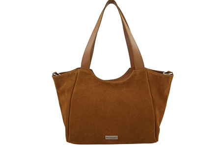 Torebka damska zamszowa typu worek - Brązowa jasna