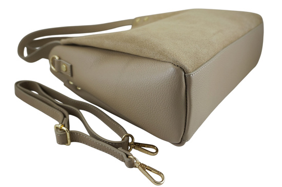 Klasyczna torebka skórzana z zamszem - Beżowa 