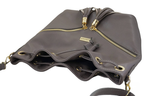 Torebka damska - worek z frędzlami - Szara 