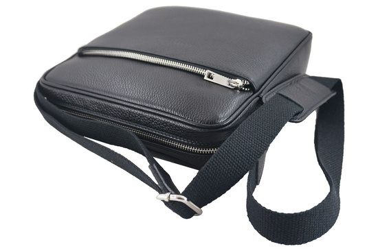 Torba męska skórzana z regulowanym paskiem - Czarna 