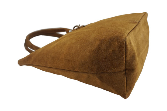 Shopper bag - torebka damska zamszowa - Beżowa ciemna