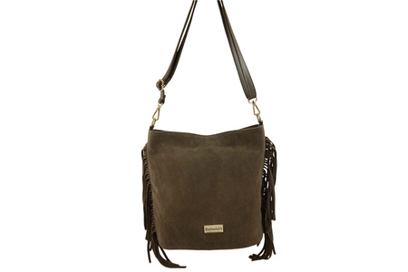 Zamszowa torebka boho z frędzlami - Beżowa ciemna