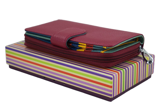 Kolorowy portfel skórzany damski - Fuksja