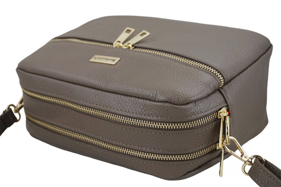 Pojemna torebka skórzana dwukomorowa - Beżowa ciemna 