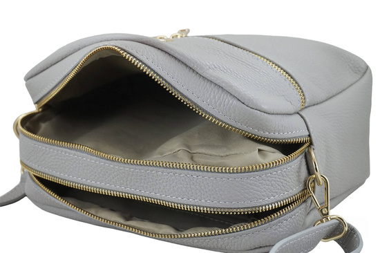 Pojemna torebka skórzana dwukomorowa - Szara jasna 