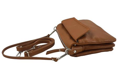 Torebka listonoszka skórzana - trzykomorowa - Szara ciemna