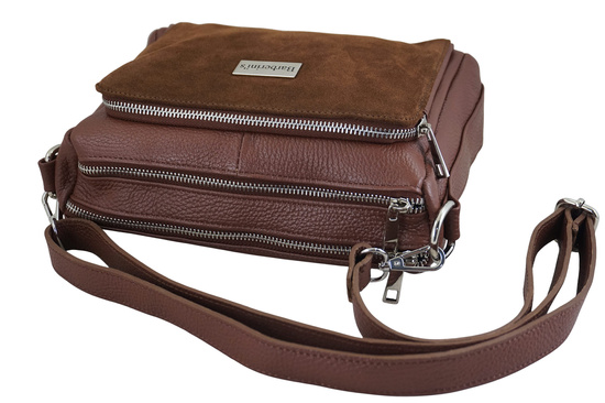 Codzienna torebka ze skóry naturalnej z zamszem - Brązowa 