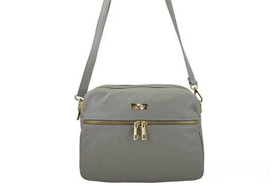 Pojemna torebka skórzana dwukomorowa - Szara jasna 