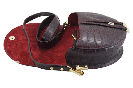 Wizytowa torebka listonoszka - CROCO - Brązowa ciemna