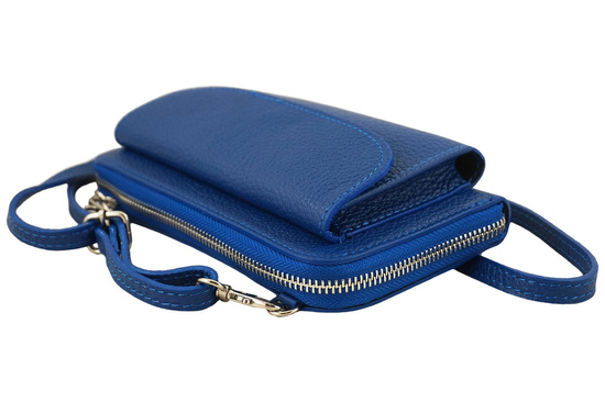 Portfel z etui na telefon ze skóry licowej - Chabrowy