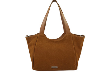 Torebka damska zamszowa typu worek - Brązowa jasna