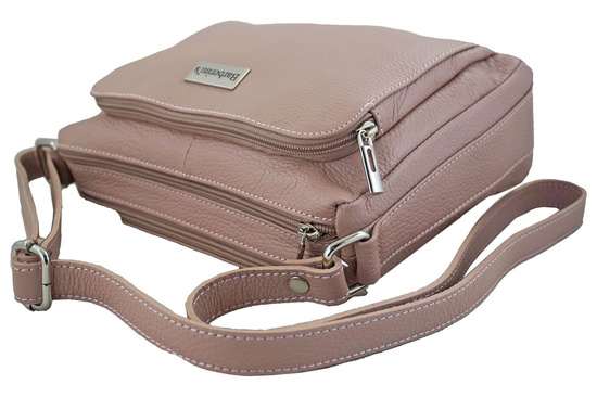 Listonoszka skórzana z kieszeniami - Różowa pudrowa 